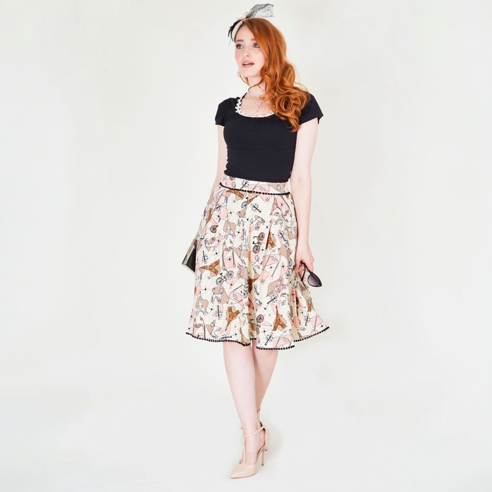 Voodoo Vixen Retro Parisian Print Swing
Skirt Poodle Pin Up Twirl Pink Sz Medium